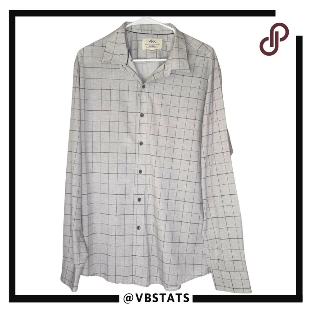 WRK Men's‎ 4-Way Stretch Windowpane Long Sleeve Button Up Shirt Gray Size XL